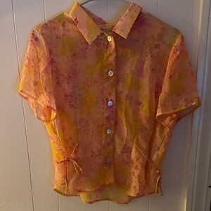 Jessica Howard Yellow and Pink Sheer Blouse